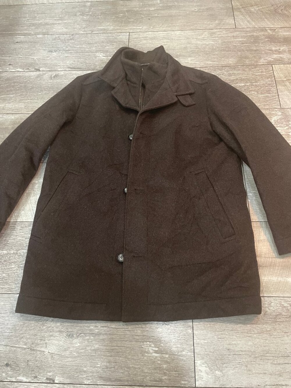 Hugo Boss Cashmere Wool Overcoat Zip Bib Brown Mens L EU 52 Poland - Picture 3 of 14